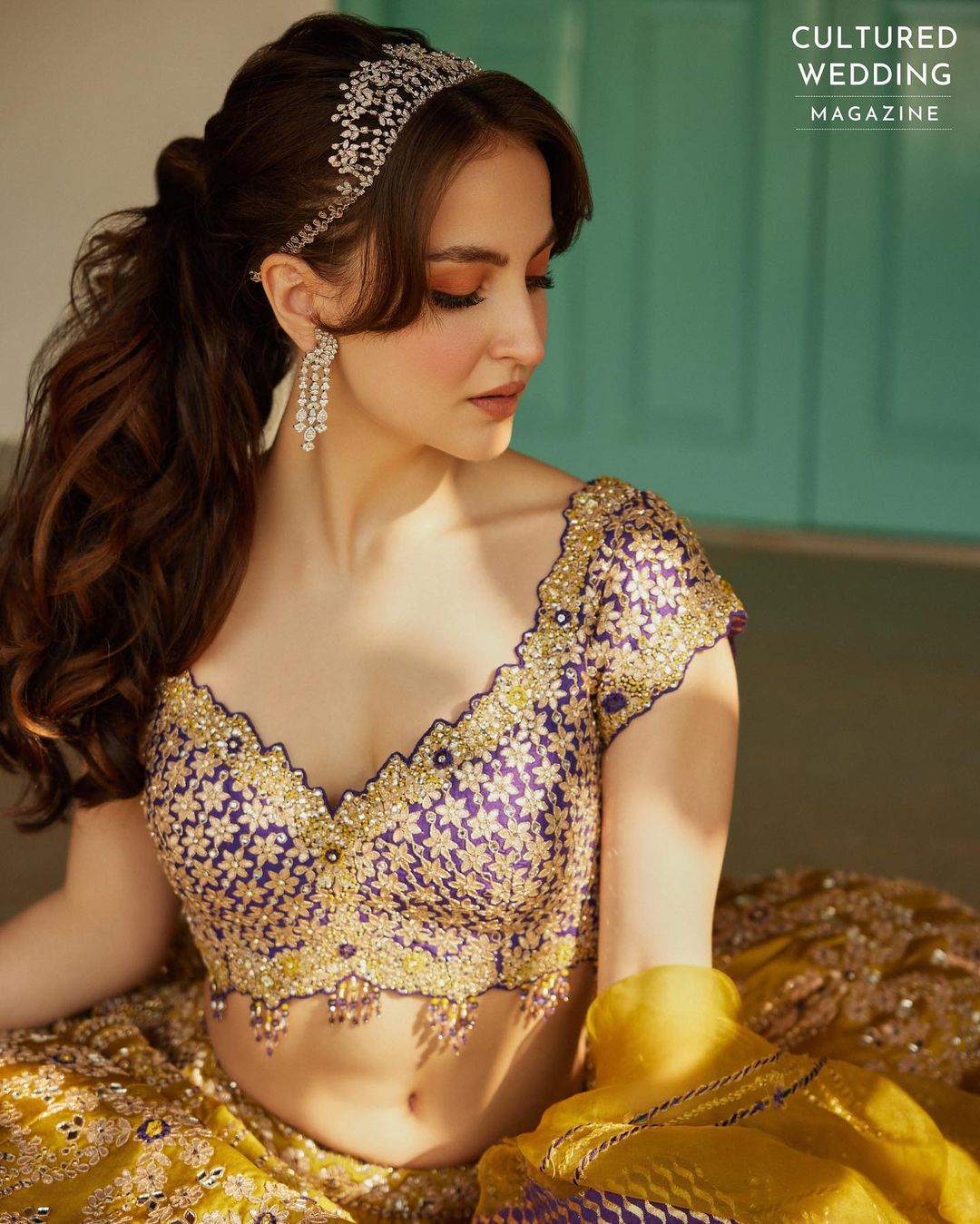 Bollywood Actress Elli AvrRam Images in Green Lehenga Choli